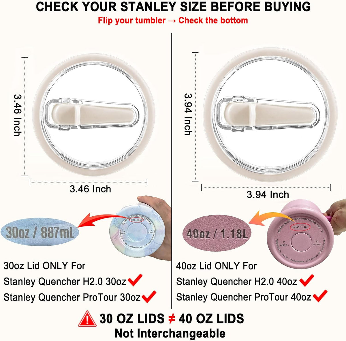 2 Pack Detachable Flip Straw Lid Replacement 40 oz for Stanley Quencher H2.0 ProTour | Stanley Cup Accessories, Flip Top, Deep Cleaning, Leakproof, Spill Proof, BPA Free (Beige, Beige) - Colors A