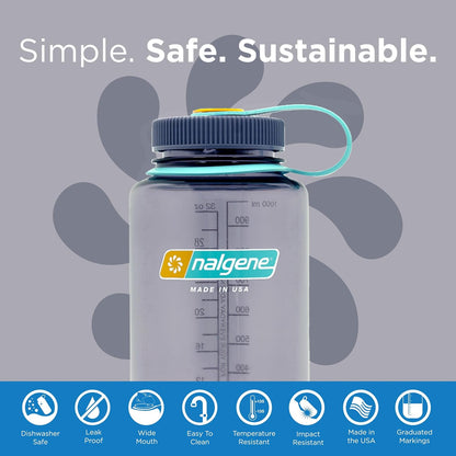 Monochrome BPA-Free Recycled Reusable Water Bottle for Backpacking, Hiking, Gym - 32 oz Shatterproof, Cotton