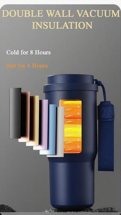 25 OZ Tumbler with Lid and Straw, Tumbler with Flip Straw, Stainless Steel Tumbler, Double Wall Vacuum Insulated Tumbler, Travel Coffee Mug with Strip, Insulated Coffee Mug, Navy