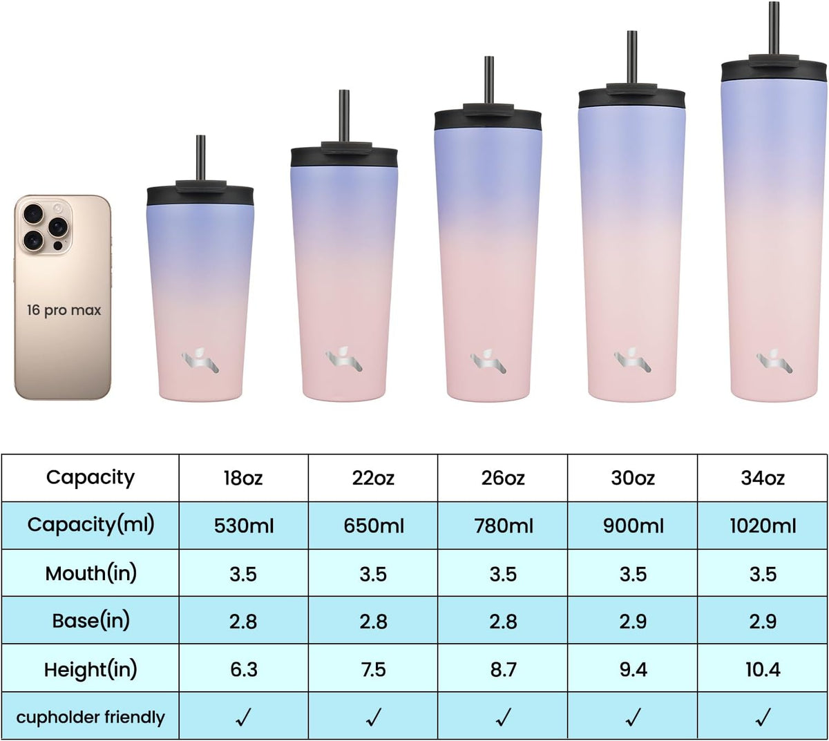 30 oz Insulated Tumbler Water Bottle with Straw Lid, Pastel Sunset