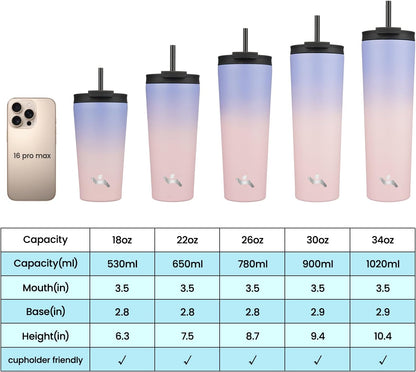30 oz Insulated Tumbler Water Bottle with Straw Lid, Pastel Sunset