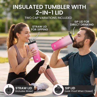 30 oz Insulated Tumbler Water Bottle with Straw Lid, Pastel Sunset