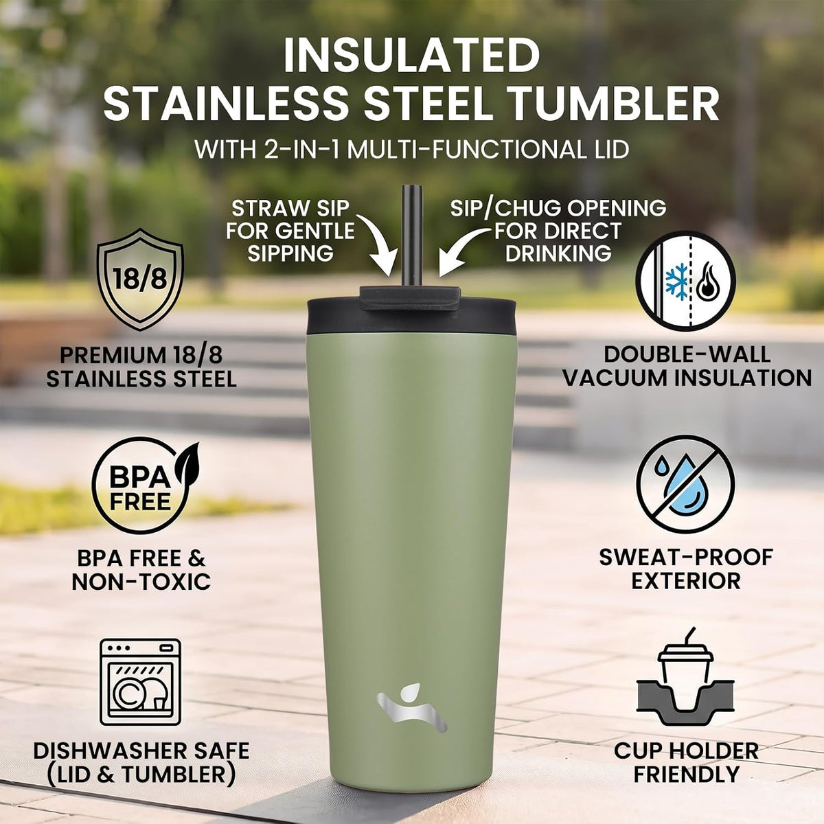 30 oz Insulated Tumbler Water Bottle with Straw Lid, Pastel Sunset
