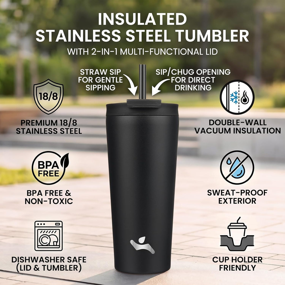 30 oz Insulated Tumbler Water Bottle with Straw Lid, Pastel Sunset