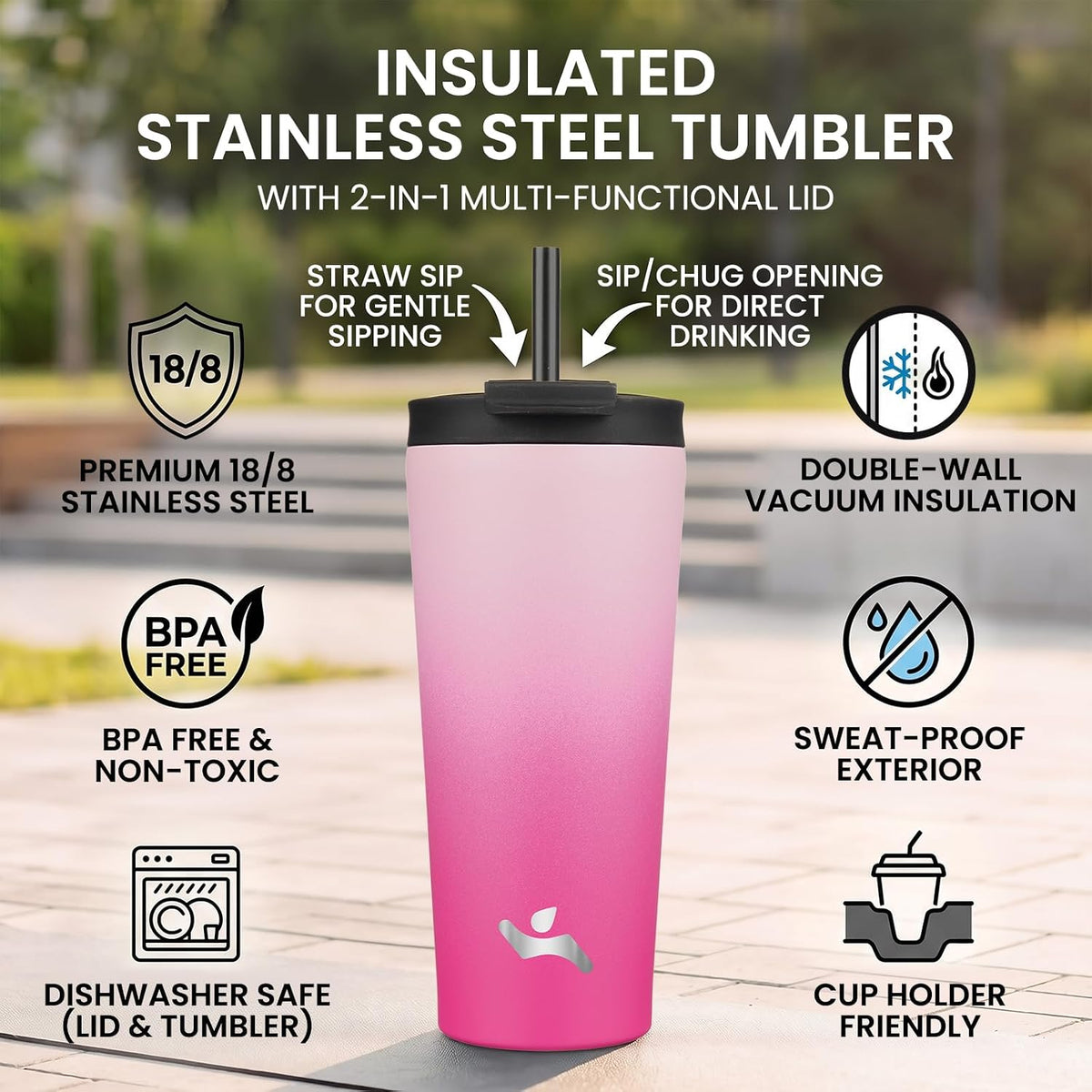 30 oz Insulated Tumbler Water Bottle with Straw Lid, Pastel Sunset
