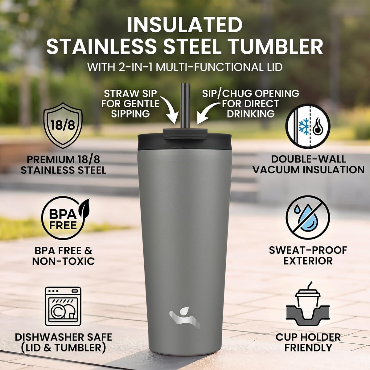 30 oz Insulated Tumbler Water Bottle with Straw Lid, Pastel Sunset