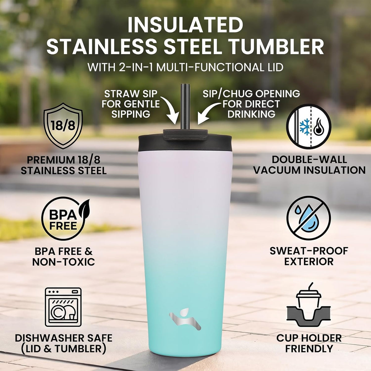 30 oz Insulated Tumbler Water Bottle with Straw Lid, Pastel Sunset