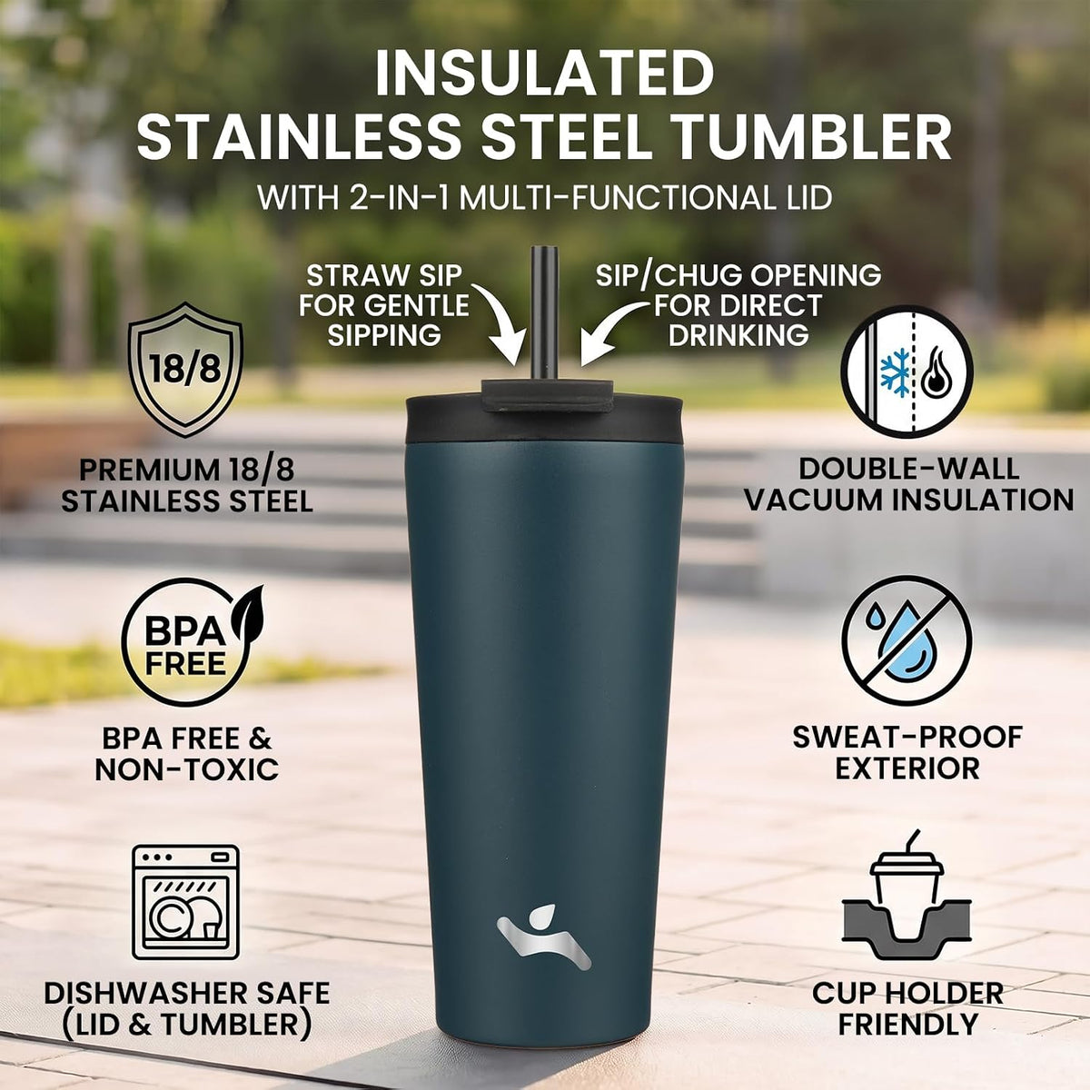 30 oz Insulated Tumbler Water Bottle with Straw Lid, Pastel Sunset