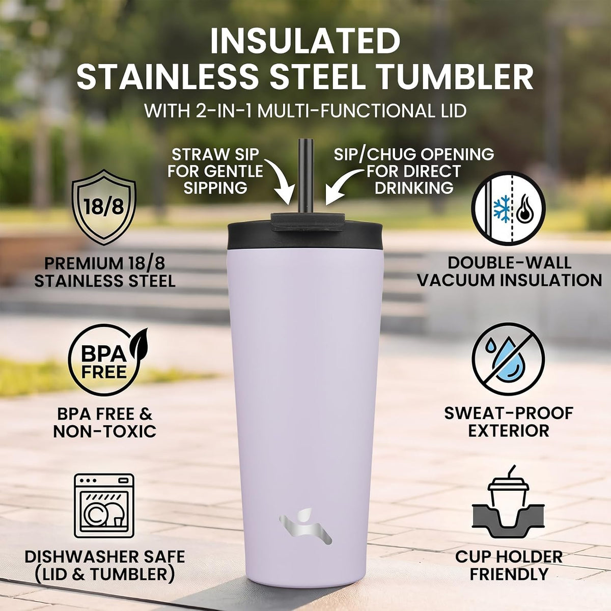 30 oz Insulated Tumbler Water Bottle with Straw Lid, Pastel Sunset