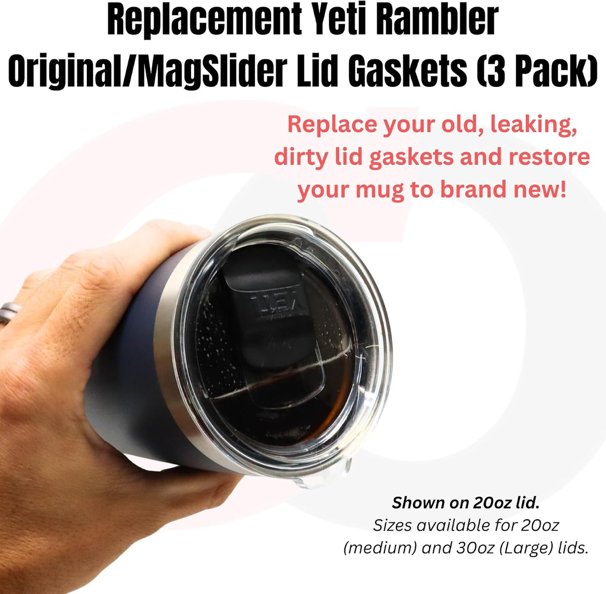 – Replacement Lid Seal Gaskets for Yeti Stainless Steel Insulated Tumbler Mugs (3 Pack) [20 oz Lid Size]