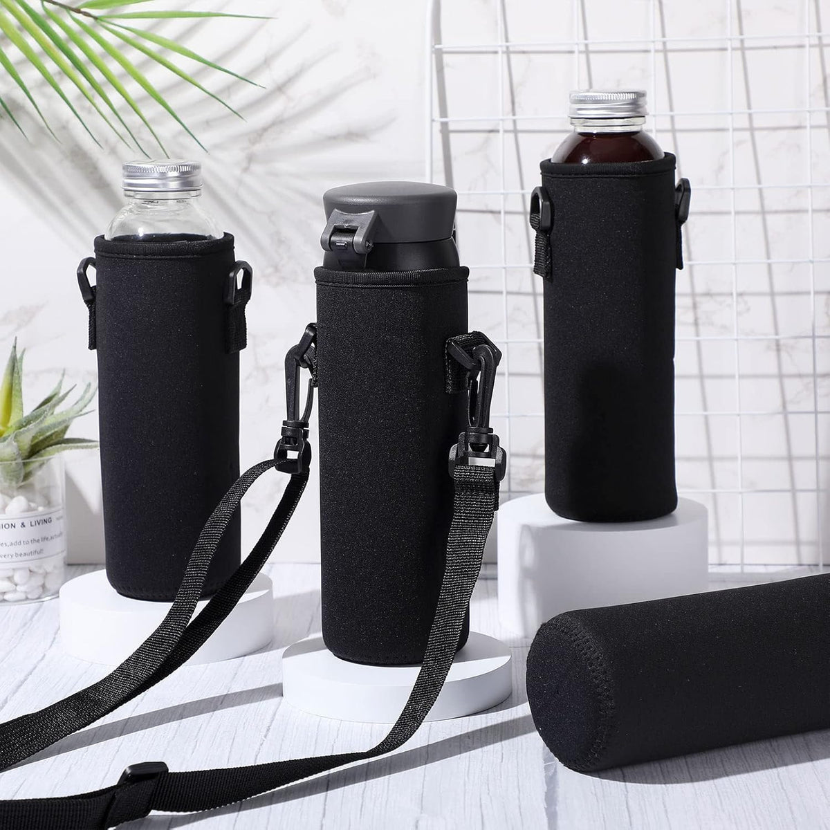 24 Pcs Water Bottle Sleeve with Shoulder Strap, 32 oz, Black