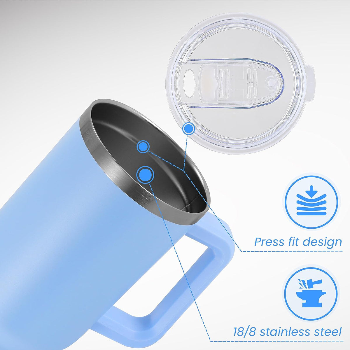 DOMICARE 40 oz Tumbler with Handle and Straw, Stainless Steel Tumbler with Lid and Straw, Reusable Vacuum Insulated Cup, Travel Coffee Mug, Blue