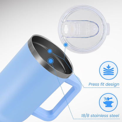 DOMICARE 40 oz Tumbler with Handle and Straw, Stainless Steel Tumbler with Lid and Straw, Reusable Vacuum Insulated Cup, Travel Coffee Mug, Blue