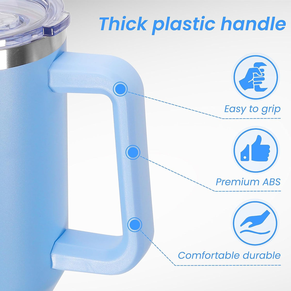 DOMICARE 40 oz Tumbler with Handle and Straw, Stainless Steel Tumbler with Lid and Straw, Reusable Vacuum Insulated Cup, Travel Coffee Mug, Blue