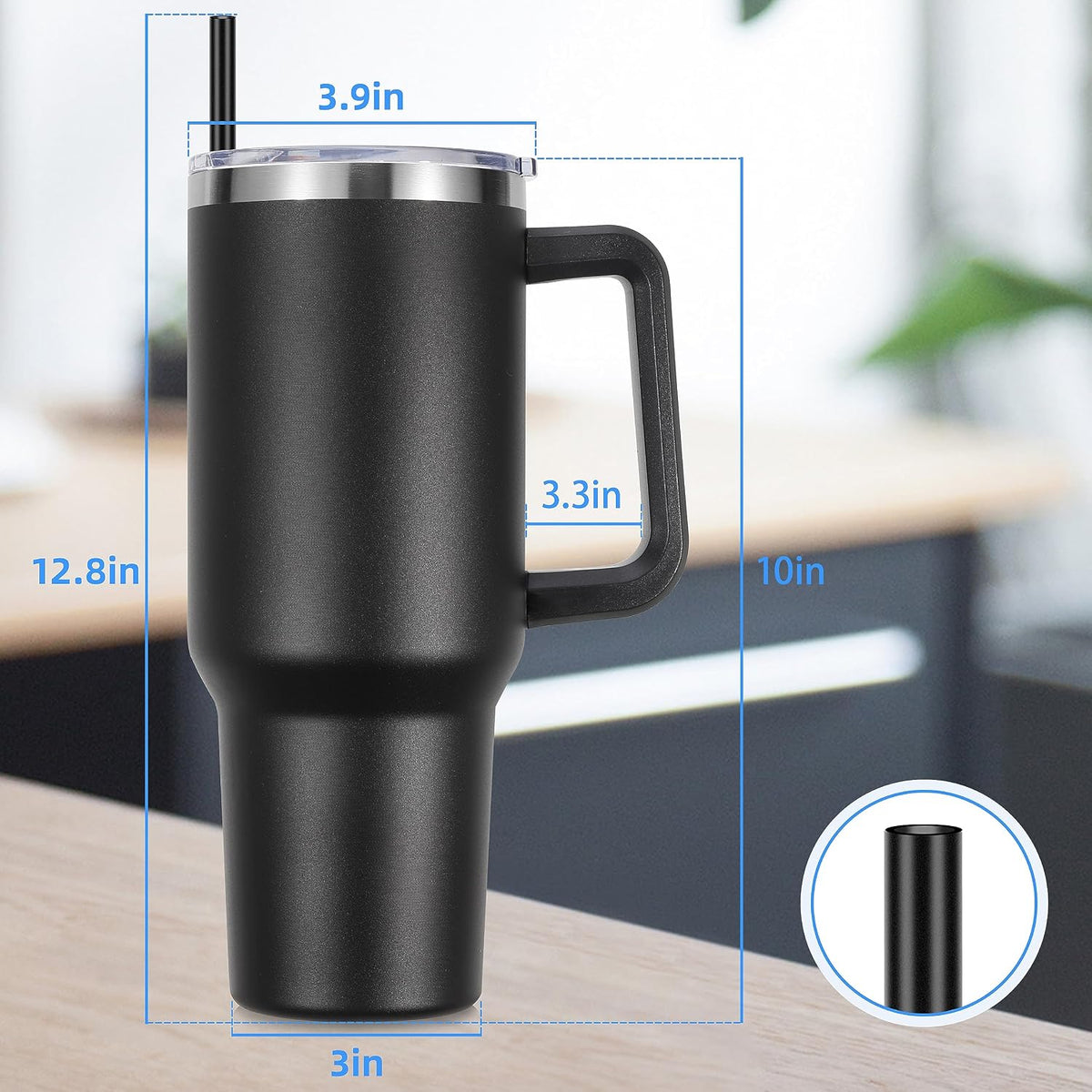 DOMICARE 40 oz Tumbler with Handle and Straw, Stainless Steel Tumbler with Lid and Straw, Reusable Vacuum Insulated Cup, Travel Coffee Mug, Blue