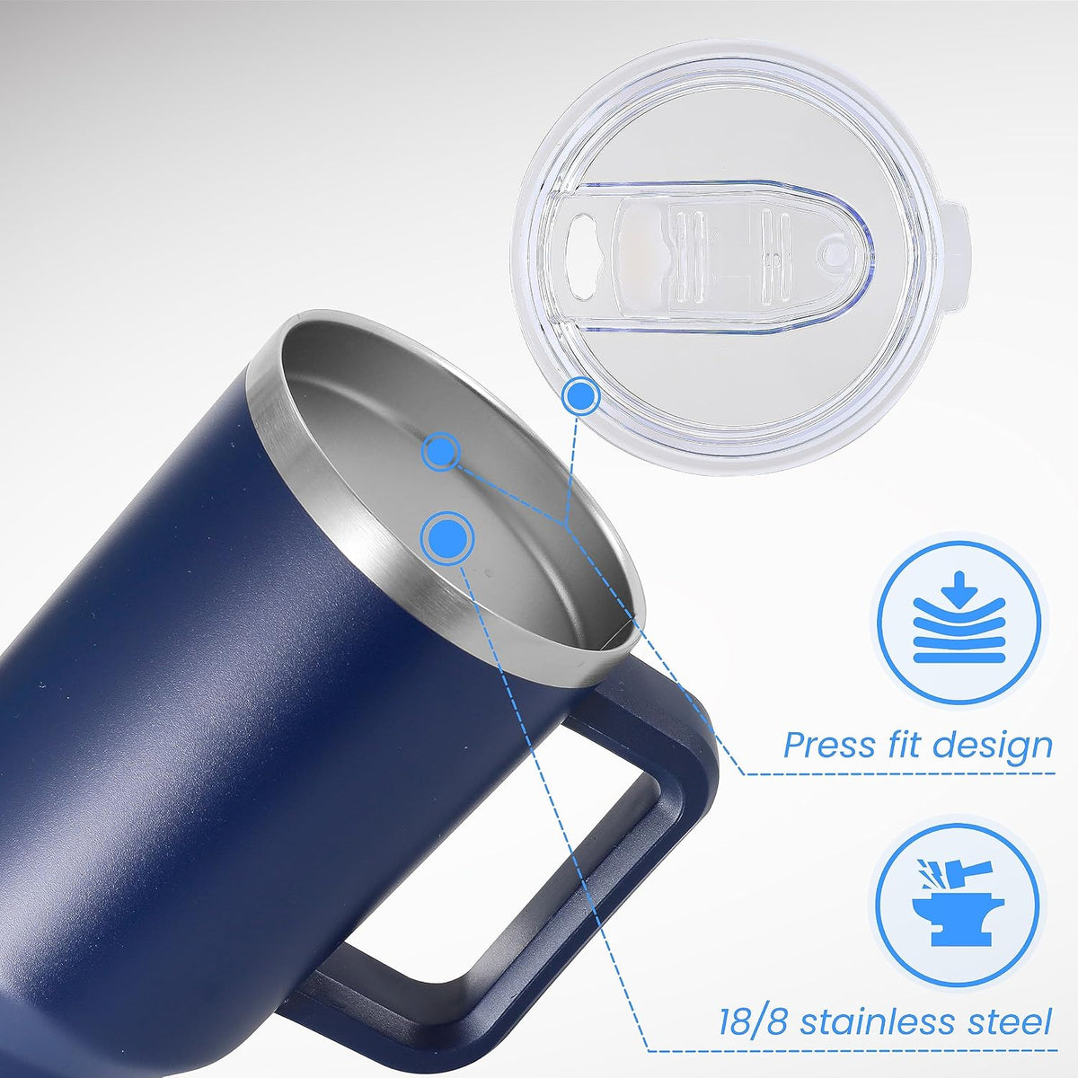 DOMICARE 40 oz Tumbler with Handle and Straw, Stainless Steel Tumbler with Lid and Straw, Reusable Vacuum Insulated Cup, Travel Coffee Mug, Blue
