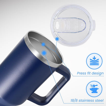 DOMICARE 40 oz Tumbler with Handle and Straw, Stainless Steel Tumbler with Lid and Straw, Reusable Vacuum Insulated Cup, Travel Coffee Mug, Blue