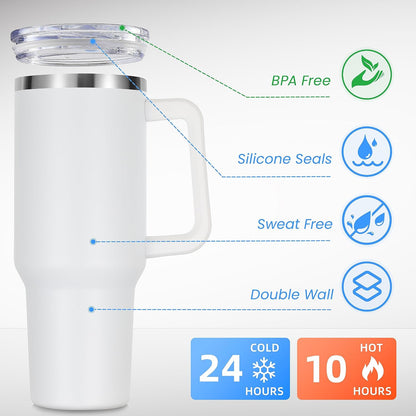 DOMICARE 40 oz Tumbler with Handle and Straw, Stainless Steel Tumbler with Lid and Straw, Reusable Vacuum Insulated Cup, Travel Coffee Mug, Blue