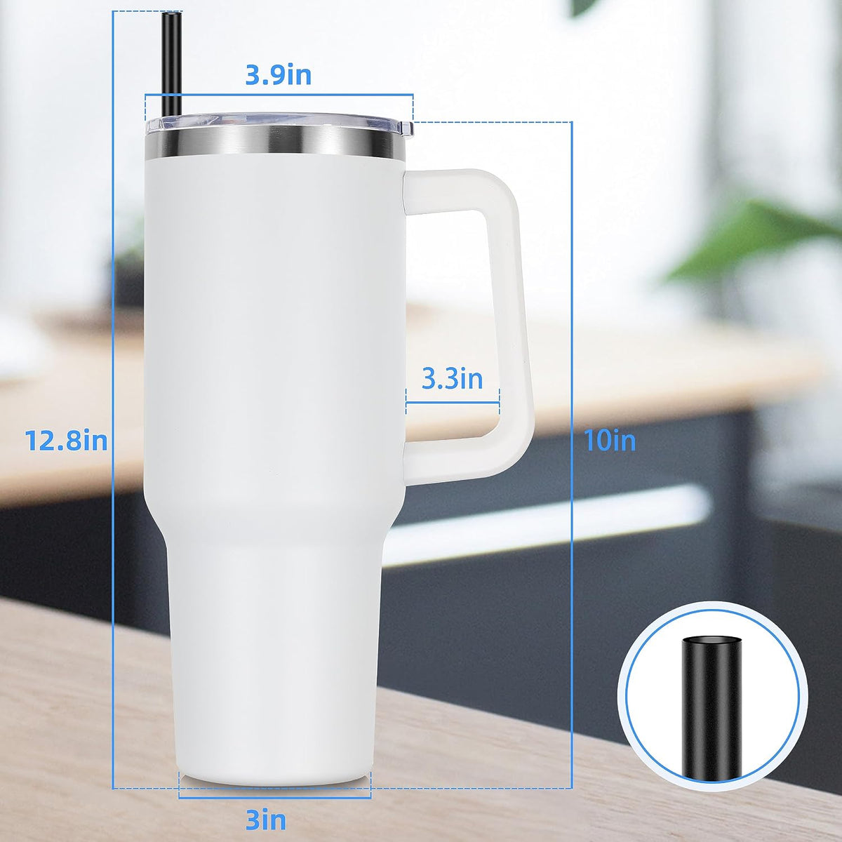 DOMICARE 40 oz Tumbler with Handle and Straw, Stainless Steel Tumbler with Lid and Straw, Reusable Vacuum Insulated Cup, Travel Coffee Mug, Blue