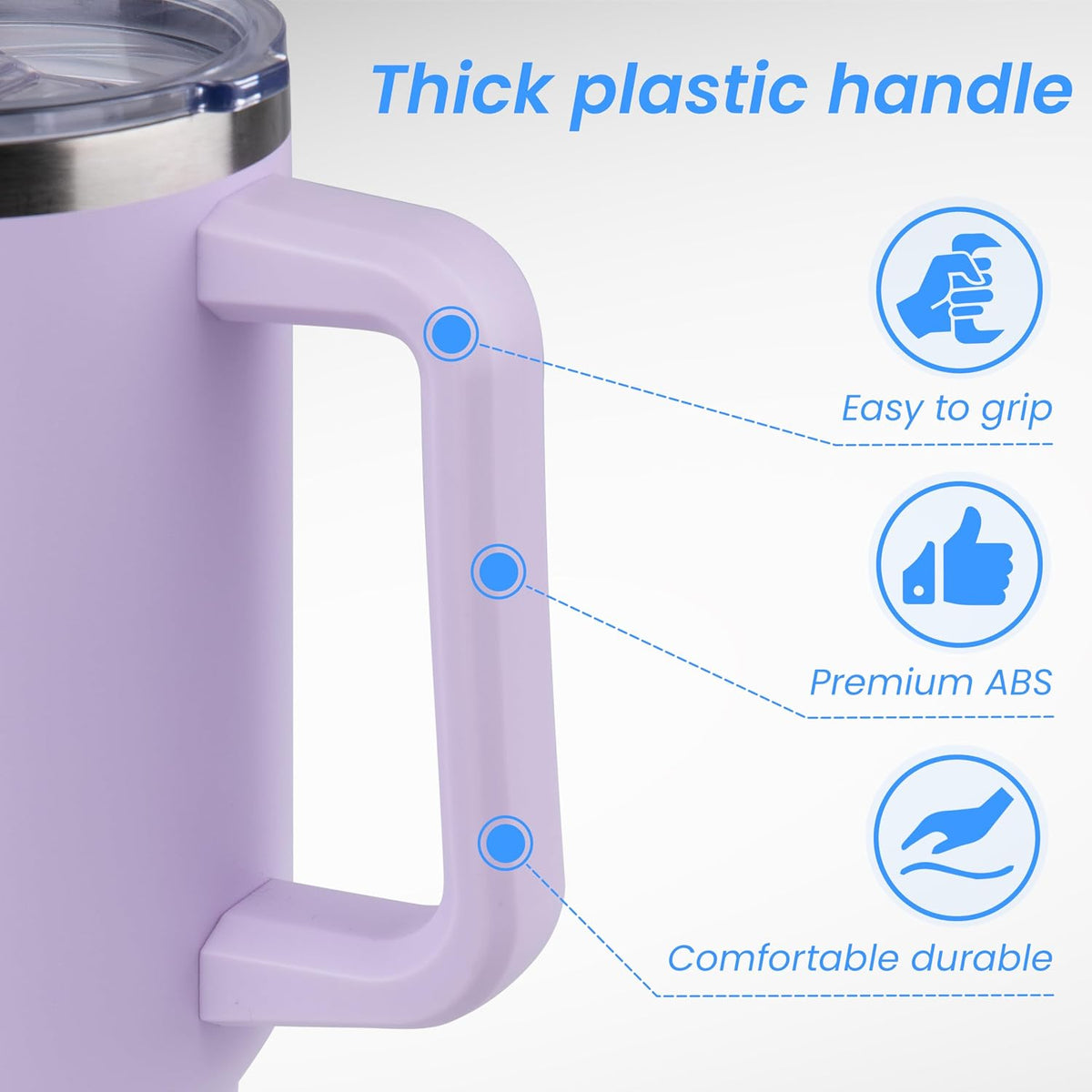 DOMICARE 40 oz Tumbler with Handle and Straw, Stainless Steel Tumbler with Lid and Straw, Reusable Vacuum Insulated Cup, Travel Coffee Mug, Blue