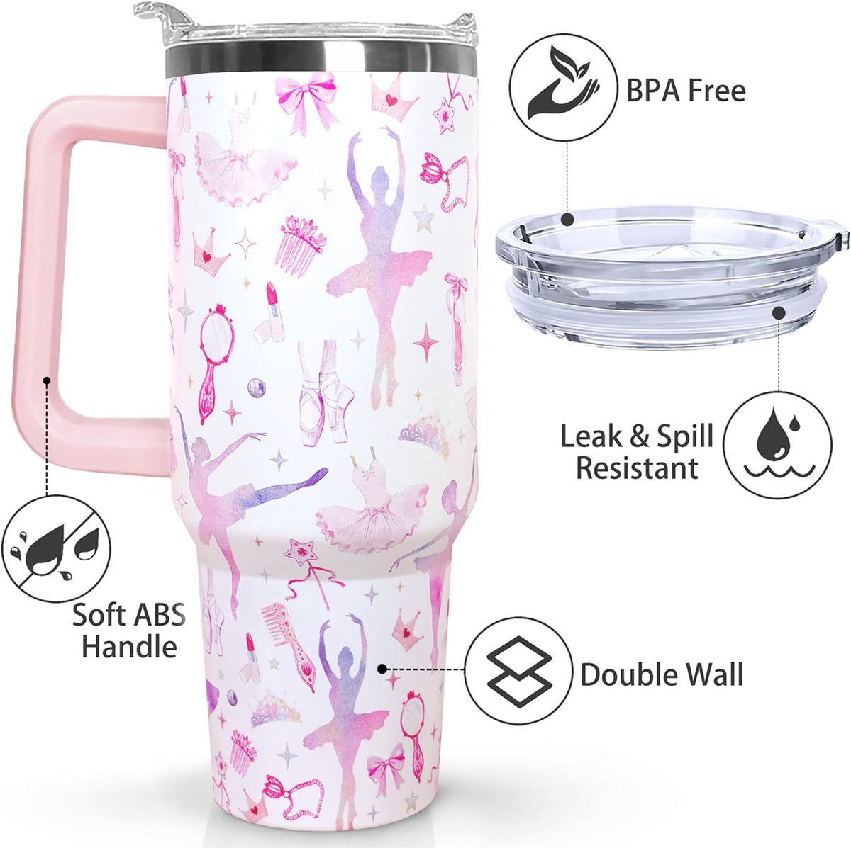 Ceovfoi 40 oz Pickleball Coffee Mug Vacuum Insulated Travel Tumbler with Handle, Lid & Straw - Perfect Pickleball Gifts for Players, Coaches, Lovers | Pickleball Accessories - Colors B