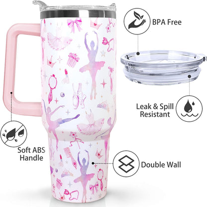 Ceovfoi 40 oz Pickleball Coffee Mug Vacuum Insulated Travel Tumbler with Handle, Lid & Straw - Perfect Pickleball Gifts for Players, Coaches, Lovers | Pickleball Accessories - Colors B