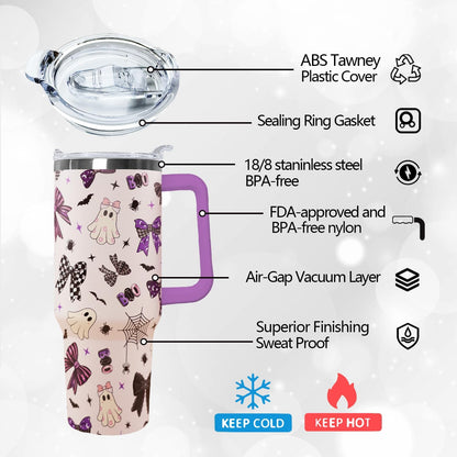Ceovfoi 40 oz Pickleball Coffee Mug Vacuum Insulated Travel Tumbler with Handle, Lid & Straw - Perfect Pickleball Gifts for Players, Coaches, Lovers | Pickleball Accessories - Colors B