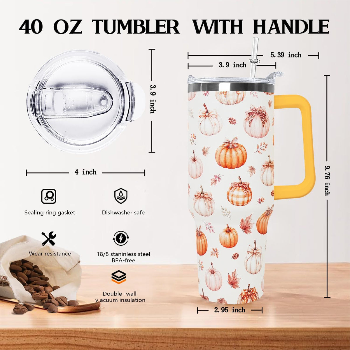 Ceovfoi 40 oz Pickleball Coffee Mug Vacuum Insulated Travel Tumbler with Handle, Lid & Straw - Perfect Pickleball Gifts for Players, Coaches, Lovers | Pickleball Accessories - Colors B