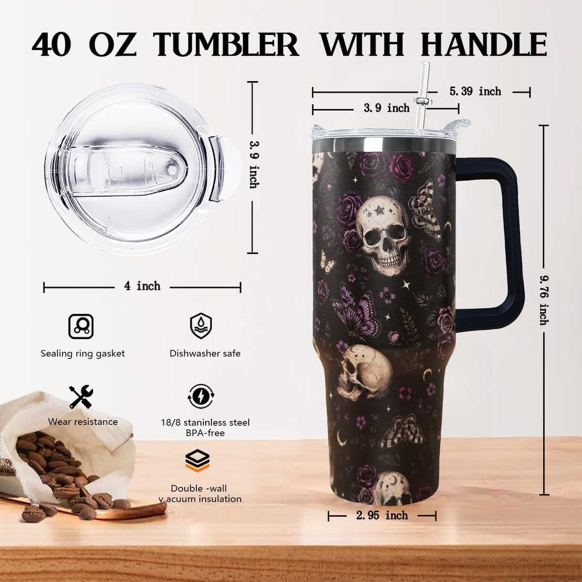 Ceovfoi 40 oz Pickleball Coffee Mug Vacuum Insulated Travel Tumbler with Handle, Lid & Straw - Perfect Pickleball Gifts for Players, Coaches, Lovers | Pickleball Accessories - Colors B