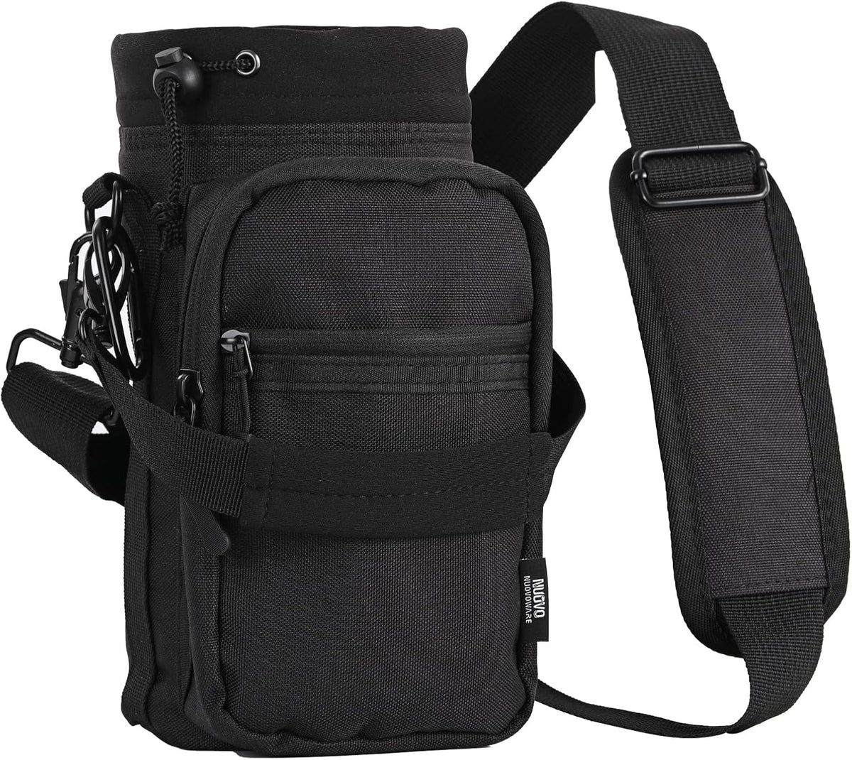 Water Bottle Carrier, 40oz Bottle Carrier Sports Insulated Water Bottle Holder with Adjustable Shoulder Strap, 2 Pockets Flask Sling Bag Drawstring Pouch for Climbing Hiking Walking