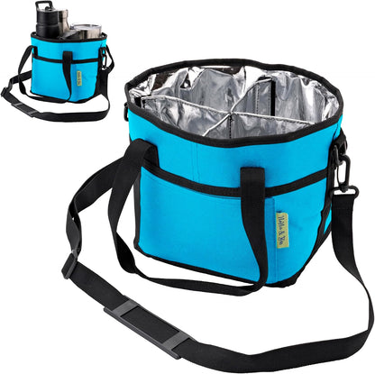 4 Water Bottle Holder with Strap | Family Size 4 Compartment Drink Bag, Multiple Tumbler Carrier Caddy | Adjustable Fits Large & Small Drinks | Hands Free, Won't Tip Over in Car