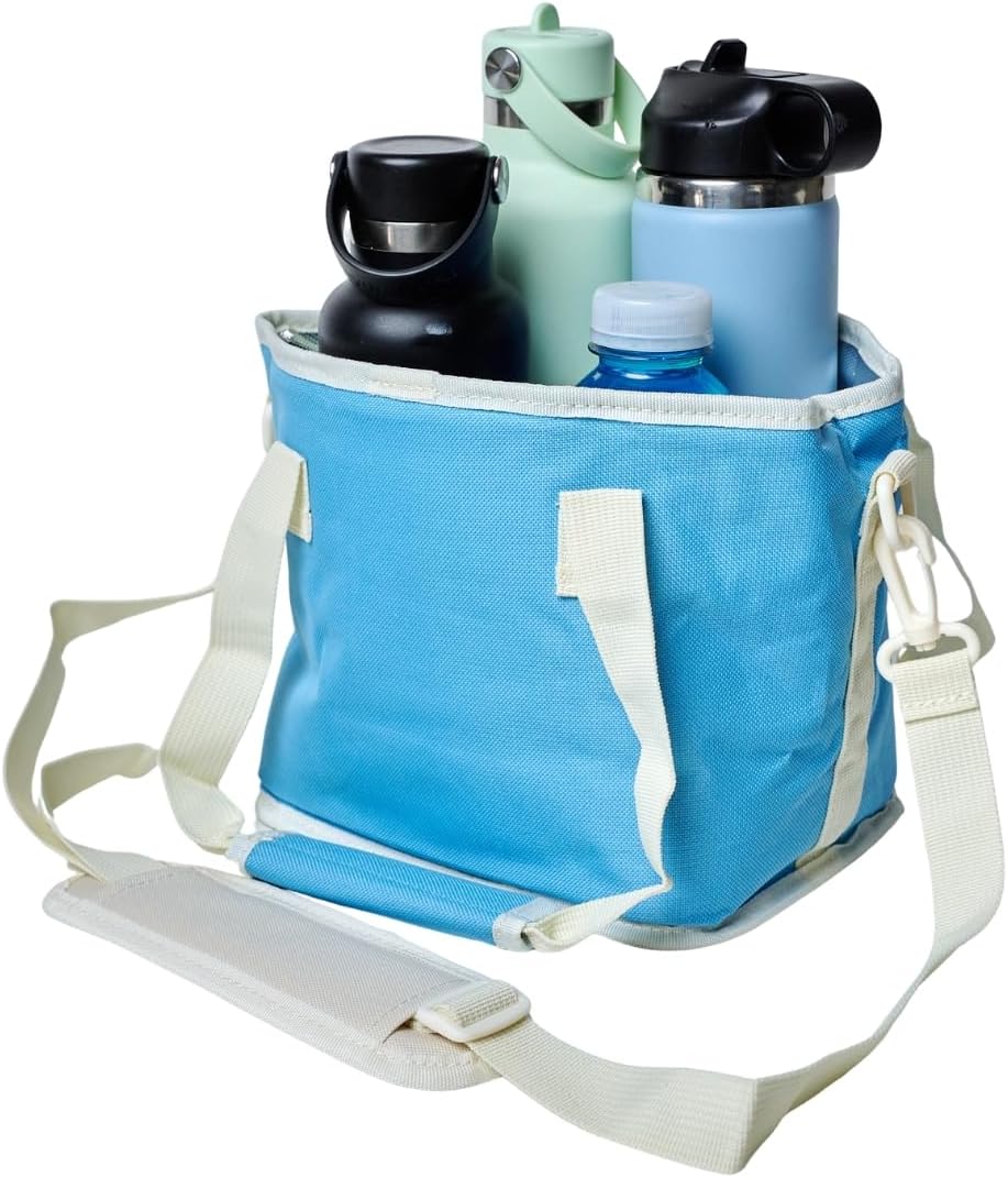 4 Water Bottle Holder with Strap | Family Size 4 Compartment Drink Bag, Multiple Tumbler Carrier Caddy | Adjustable Fits Large & Small Drinks | Hands Free, Won't Tip Over in Car