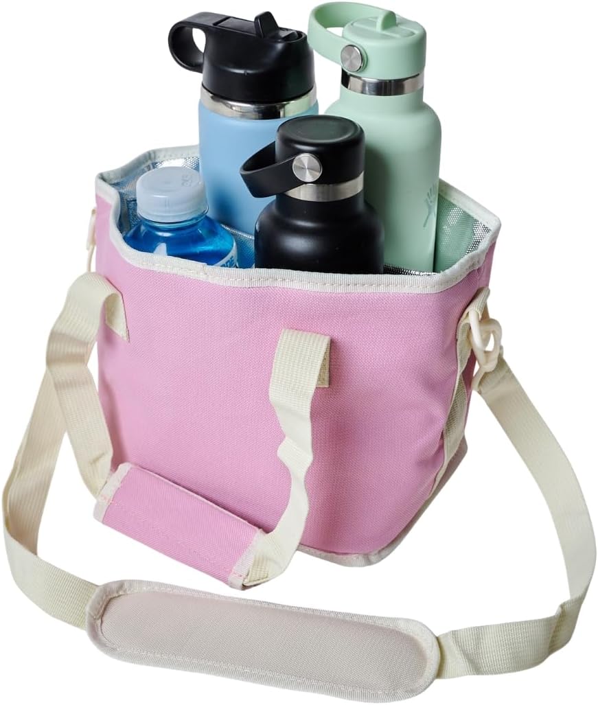 4 Water Bottle Holder with Strap | Family Size 4 Compartment Drink Bag, Multiple Tumbler Carrier Caddy | Adjustable Fits Large & Small Drinks | Hands Free, Won't Tip Over in Car