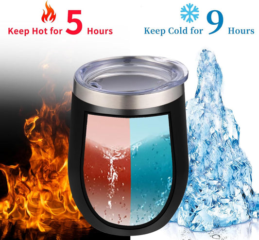 12oz/ Wine Tumbler Glasses with Lid Stemless Double Wall Vacuum Stainless Steel Travel Tumbler Keeping Cold & Hot for Wine,Coffee,Cocktails,Drinks-Family and Gifts (Multi color-dark)