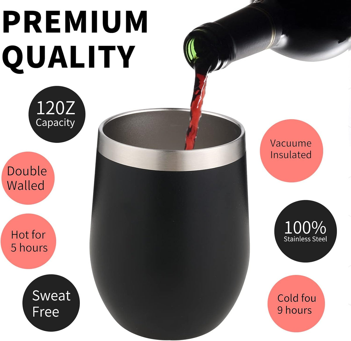 12oz/ Wine Tumbler Glasses with Lid Stemless Double Wall Vacuum Stainless Steel Travel Tumbler Keeping Cold & Hot for Wine,Coffee,Cocktails,Drinks-Family and Gifts (Multi color-dark)