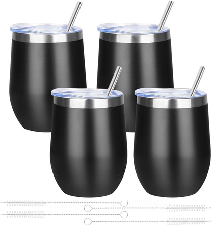 12oz/ Wine Tumbler Glasses with Lid Stemless Double Wall Vacuum Stainless Steel Travel Tumbler Keeping Cold & Hot for Wine,Coffee,Cocktails,Drinks-Family and Gifts (Multi color-dark)