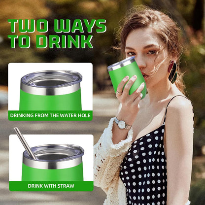 12oz/ Wine Tumbler Glasses with Lid Stemless Double Wall Vacuum Stainless Steel Travel Tumbler Keeping Cold & Hot for Wine,Coffee,Cocktails,Drinks-Family and Gifts (Multi color-dark)