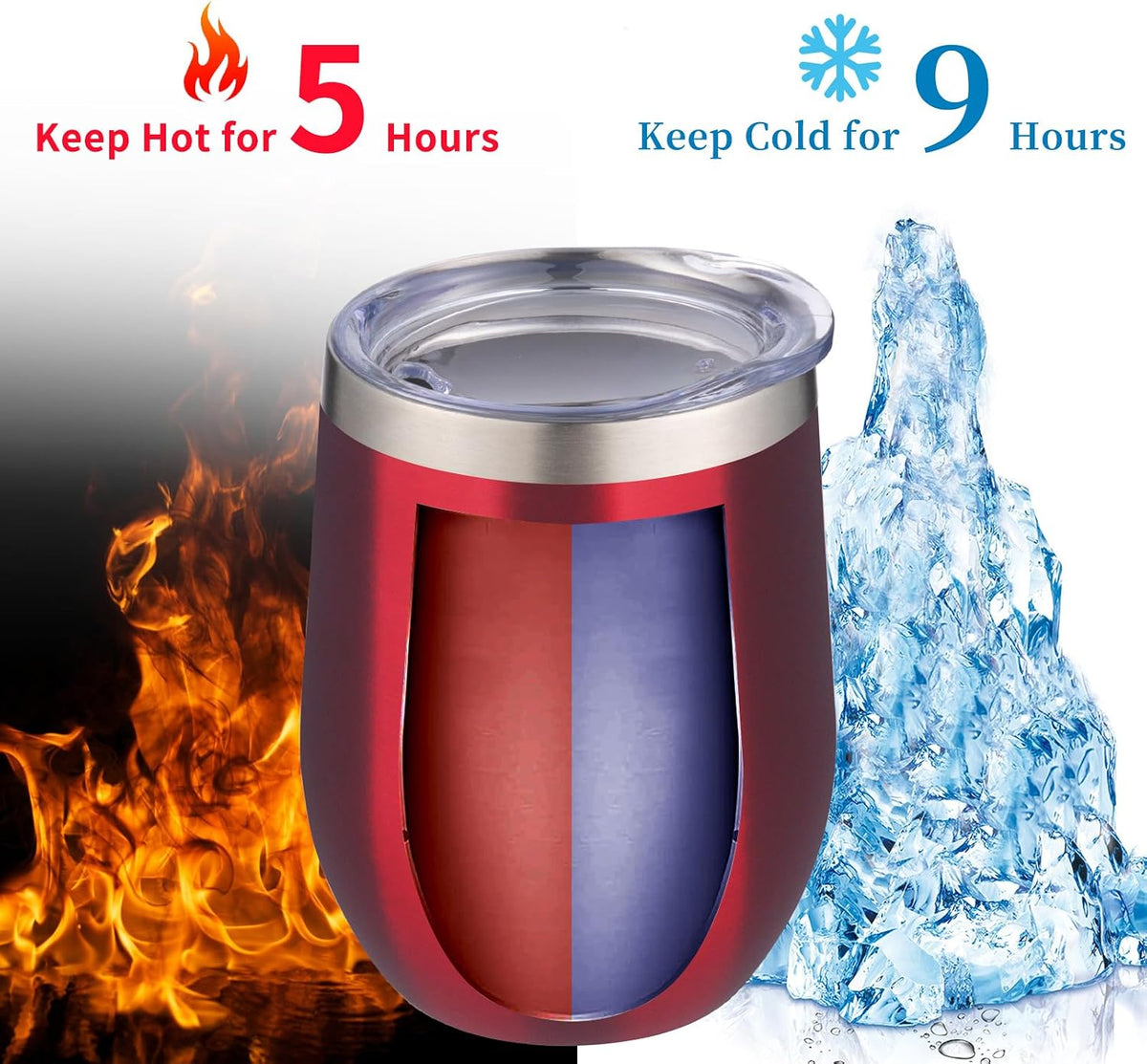 12oz/ Wine Tumbler Glasses with Lid Stemless Double Wall Vacuum Stainless Steel Travel Tumbler Keeping Cold & Hot for Wine,Coffee,Cocktails,Drinks-Family and Gifts (Multi color-dark)
