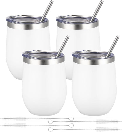 12oz/ Wine Tumbler Glasses with Lid Stemless Double Wall Vacuum Stainless Steel Travel Tumbler Keeping Cold & Hot for Wine,Coffee,Cocktails,Drinks-Family and Gifts (Multi color-dark)