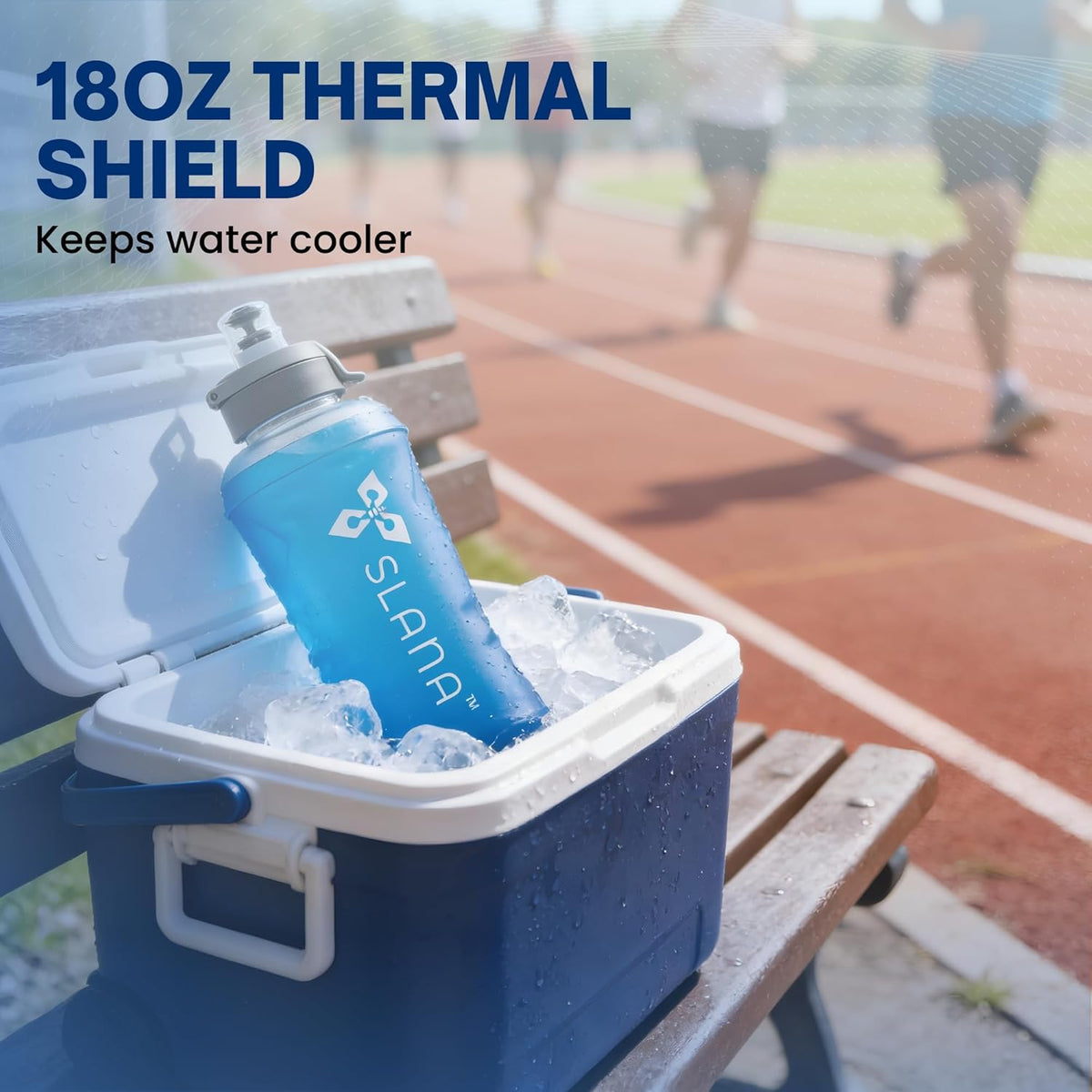 Handheld Running Water Bottle 18 oz – Grip-Free Collapsible Water Bottles for Running with Adjustable Strap & Thumbhole, Expandable Phone Pocket, Race Cap for One-Hand Drinking