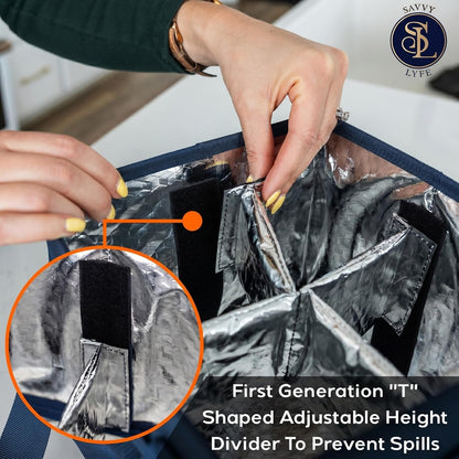 Reusable Drink Carrier with Handle – Tip-Resistant 4 Cup Carrier with Shoulder Strap for Delivery – Insulated, Foldable, Adjustable Dividers – Portable Caddy Tote Bag, Drink Holder for Car
