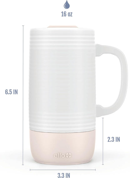 Jane 18oz Ceramic Travel Mug with Handle and Built-In Coaster, Sandbar