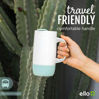 Jane 18oz Ceramic Travel Mug with Handle and Built-In Coaster, Sandbar