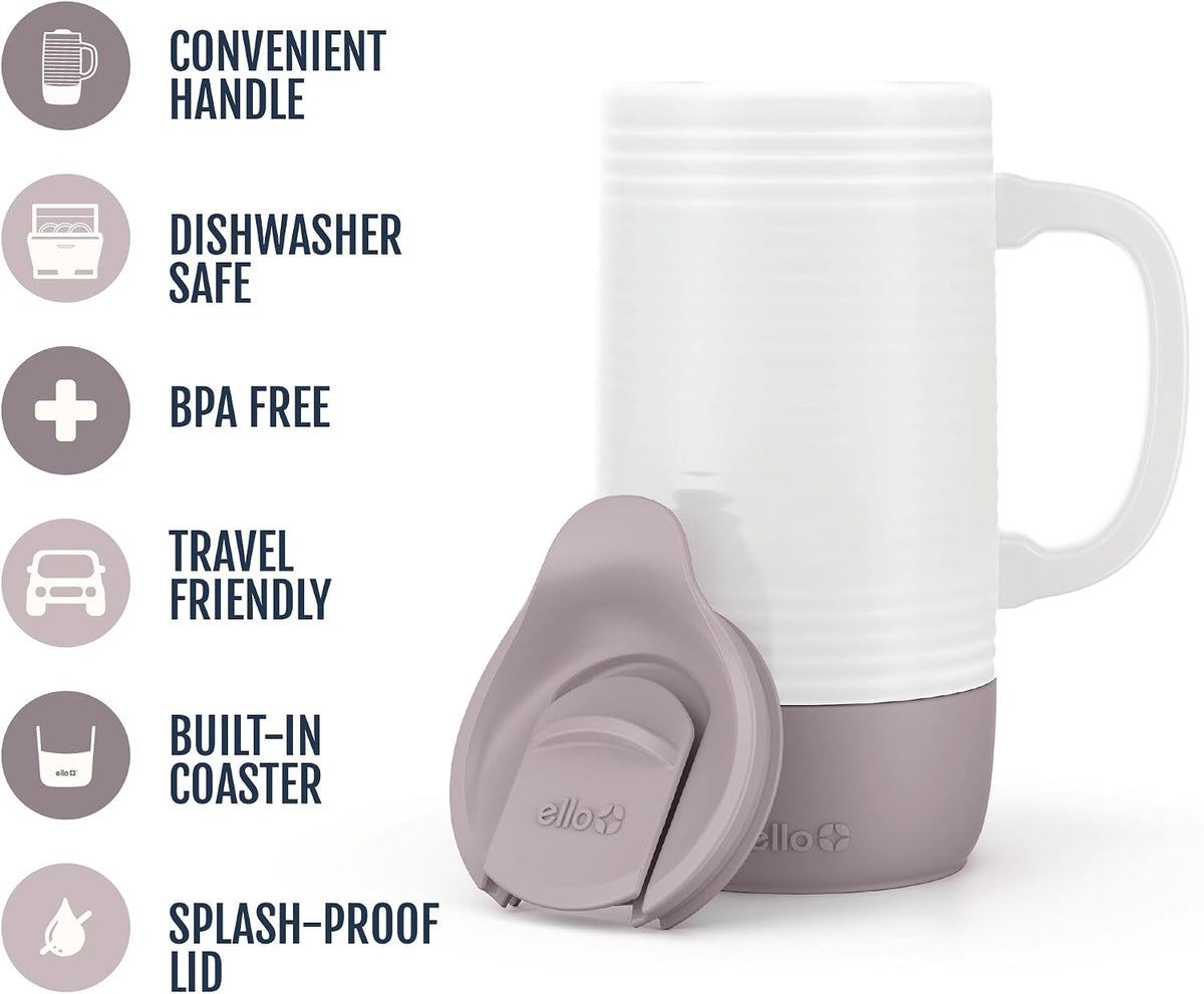 Jane 18oz Ceramic Travel Mug with Handle and Built-In Coaster, Sandbar