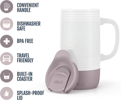 Jane 18oz Ceramic Travel Mug with Handle and Built-In Coaster, Sandbar