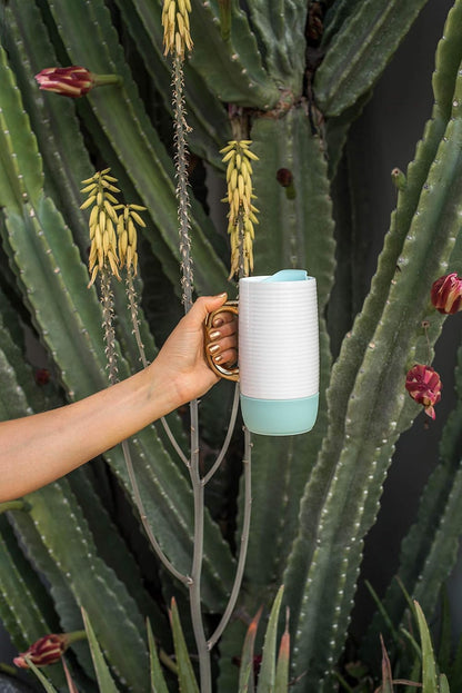 Jane 18oz Ceramic Travel Mug with Handle and Built-In Coaster, Sandbar