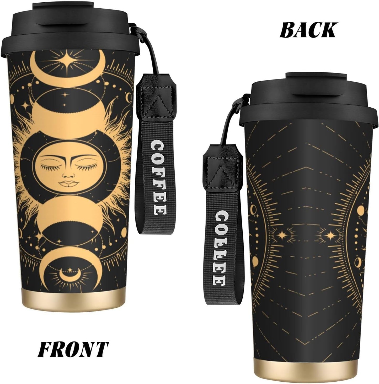 Insulated Coffee Mug,Sun & Moon With Stars Celestial Arts Double Wall Vacuum Cup With Straw & Leak Proof Lidd,Stainless Steel Tumbler Cup For Travel Party Office Camping Houses