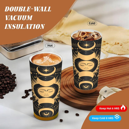 Insulated Coffee Mug,Sun & Moon With Stars Celestial Arts Double Wall Vacuum Cup With Straw & Leak Proof Lidd,Stainless Steel Tumbler Cup For Travel Party Office Camping Houses