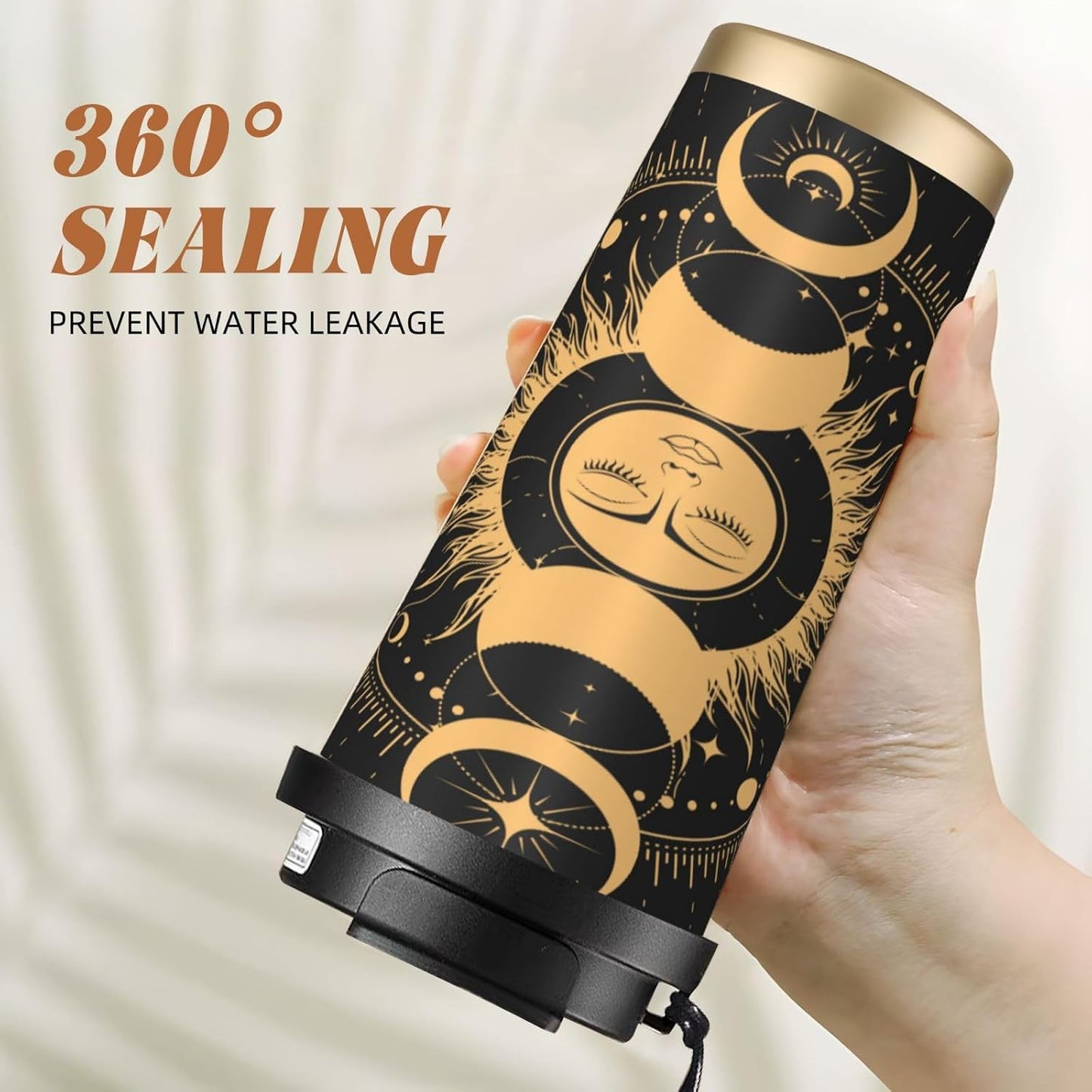 Insulated Coffee Mug,Sun & Moon With Stars Celestial Arts Double Wall Vacuum Cup With Straw & Leak Proof Lidd,Stainless Steel Tumbler Cup For Travel Party Office Camping Houses