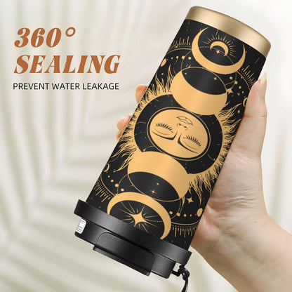 Insulated Coffee Mug,Sun & Moon With Stars Celestial Arts Double Wall Vacuum Cup With Straw & Leak Proof Lidd,Stainless Steel Tumbler Cup For Travel Party Office Camping Houses